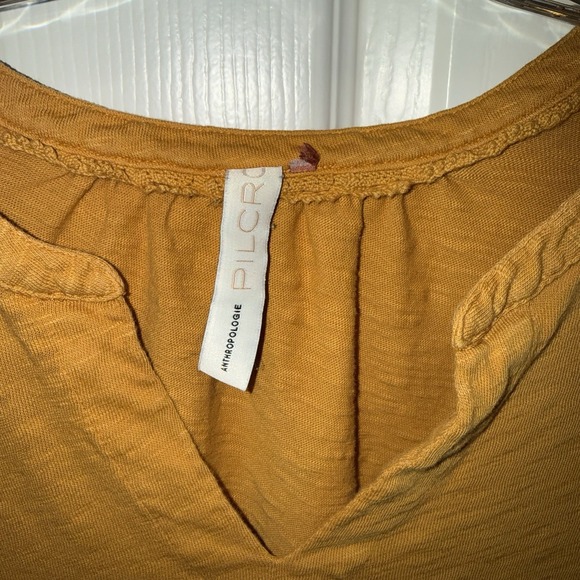 READ Pilcro Anthropologie Mustard Ruffle Sleeve Boho Slub Knit Top Medium - Picture 2 of 5